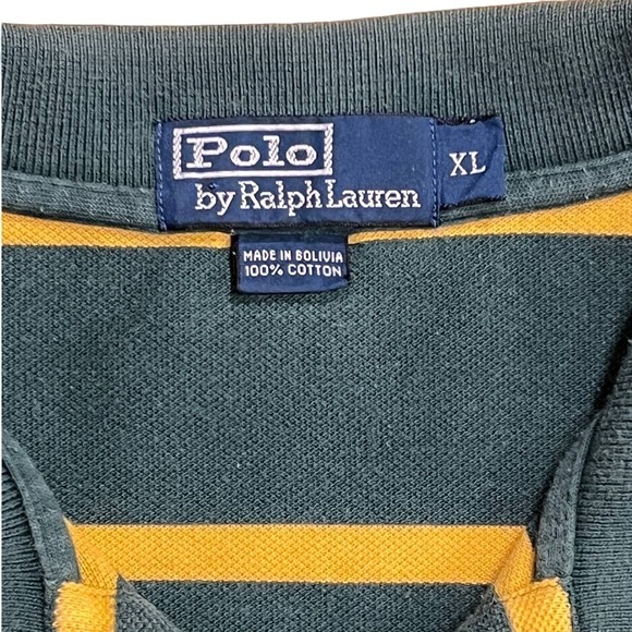 Polo Ralph Lauren Green Yellow Stripe Orange Pony Polo Shirt 100% Cotton Size XL - Picture 5 of 6